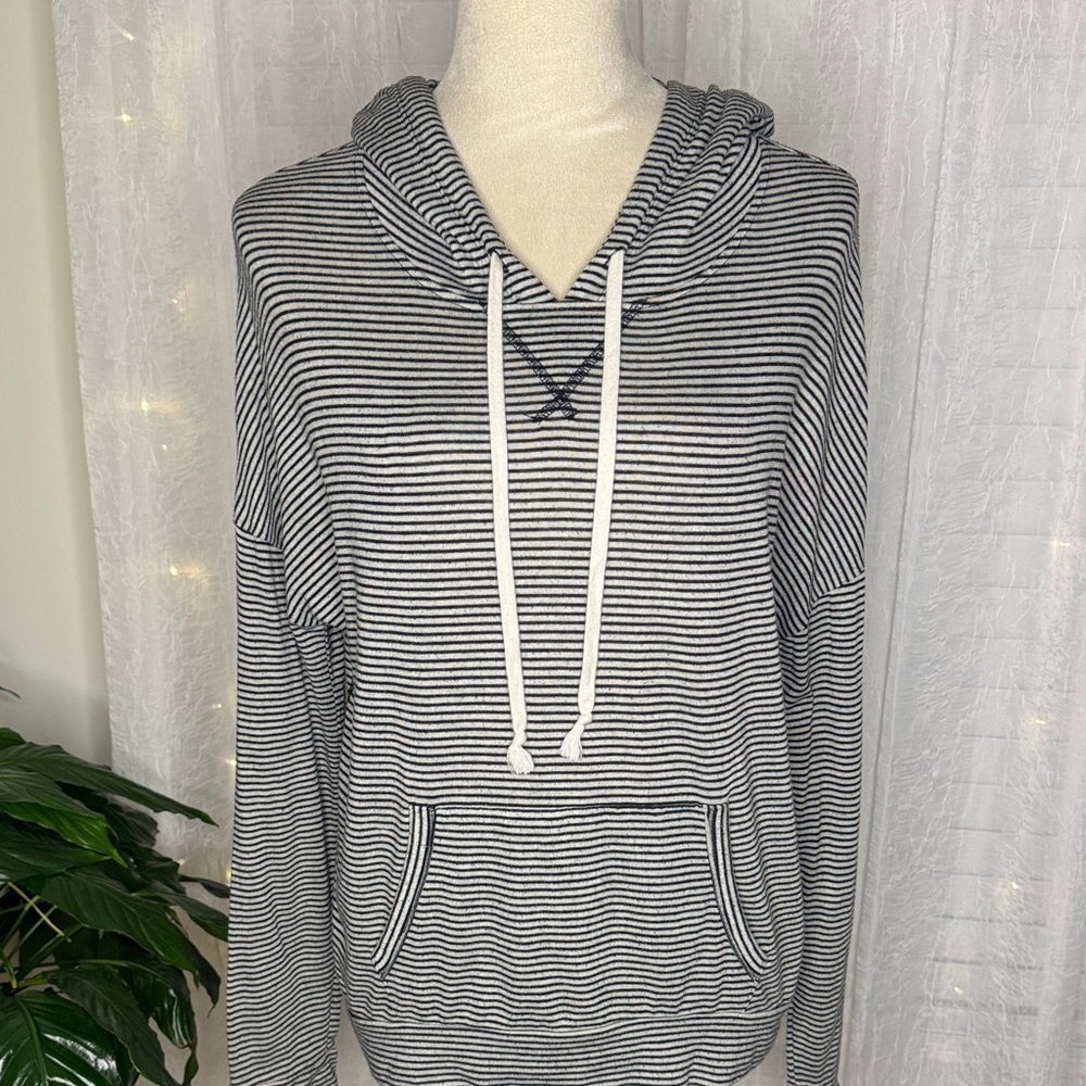 American Eagle Outfitters Navy and White Striped Hoodie